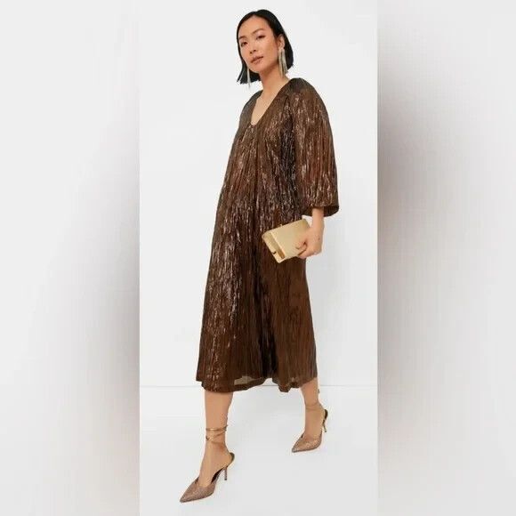 TUCKERNUCK Hyacinth House NEW Bronze Metallic Dorinda Plisse DressSmall